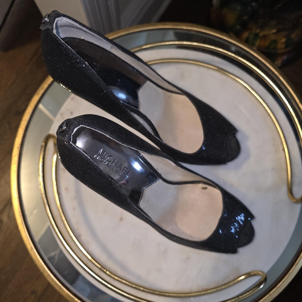 Michael Kors Glitter Black Peep Toe Heels